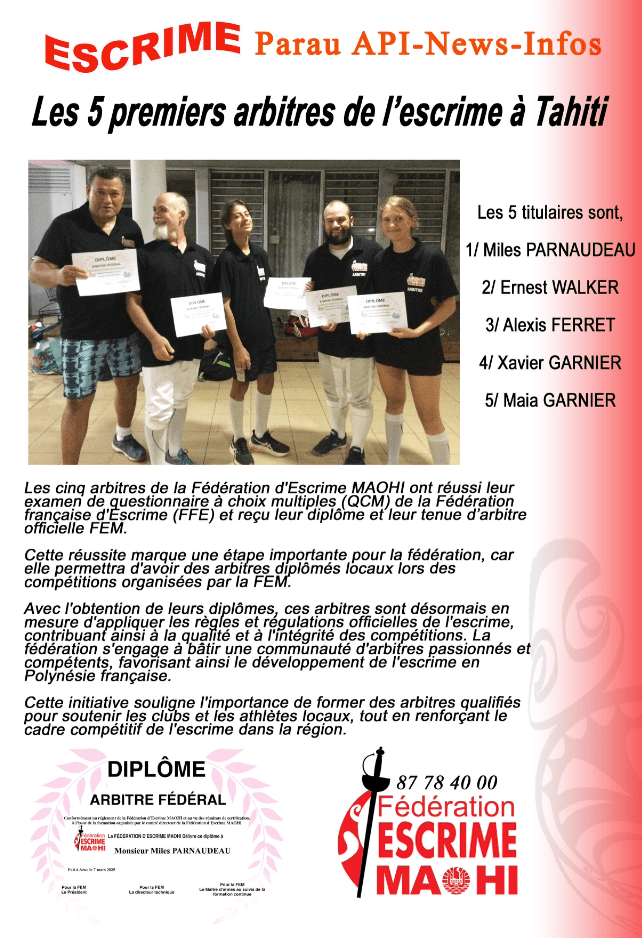 Les 5 premiers arbitres de l’escrime à&nbsp;Tahiti